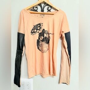 One Teaspoon Women's Peach and Black Long Sleeve Top